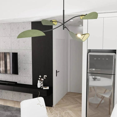 LOTUS 4-lichts hanglamp - Groen textiel - Zwart frame