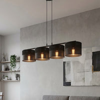 Karbon hanglamp textiel 4-lichts zwart