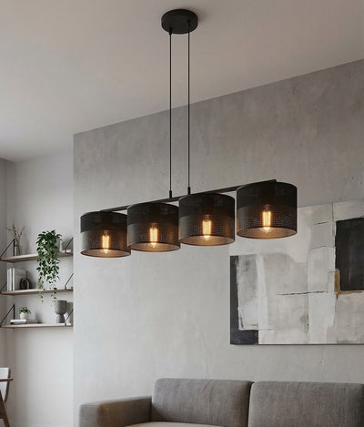 Karbon hanglamp textiel 4-lichts zwart