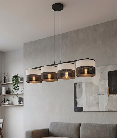 Karbon hanglamp textiel 4-lichts grijs zwart