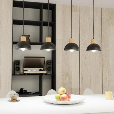 SECO 4-lichts hanglamp - Zwart met houten accent