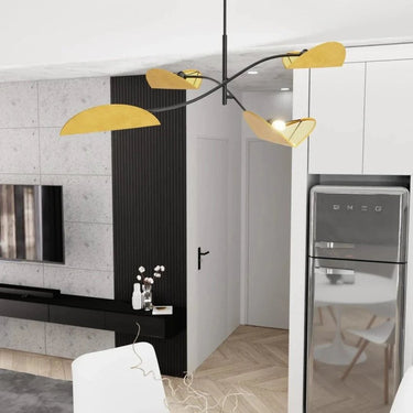 LOTUS 4-lichts hanglamp - Oranje kappen - Zwart frame