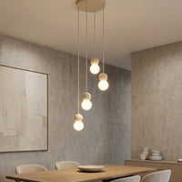 Loop hanglamp wit glas 4-lichts mokka naturel
