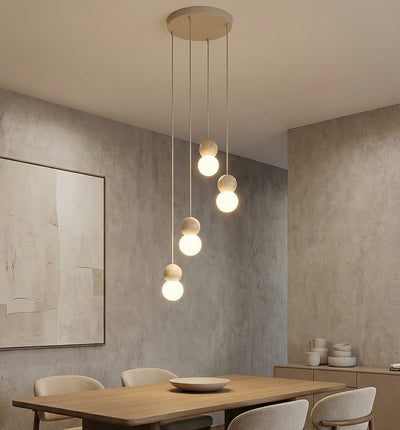 Loop hanglamp wit glas 4-lichts mokka naturel