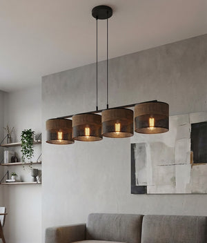 Karbon hanglamp textiel 4-lichts bruin zwart
