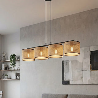 Eco hanglamp rotan 4-lichts naturel hanglamp met lampenkap - sfeervol in een Minimalistisch interieur