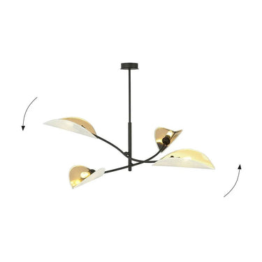 LOTUS 4-lichts hanglamp - Wit-goud stoffen kappen