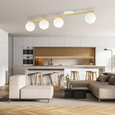MONZA 4-lichts plafondlamp - Wit glas - Goud frame