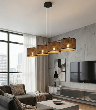 Eco hanglamp textiel 4-lichts bruin