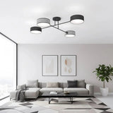 MAGA 4-lichts plafondlamp - Zwart grijs textiel mix plafondlamp met kap - sfeervol in een Japandi interieur