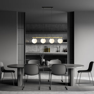 Allora hanglamp opaalwit glas 4-lichts goud zwart