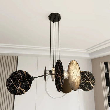 MARBLE 4-lichts hanglamp - Zwart goud marmer patroon