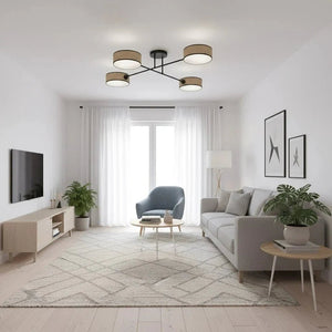 MAGA 4-flammige Deckenleuchte - Rattanschirme