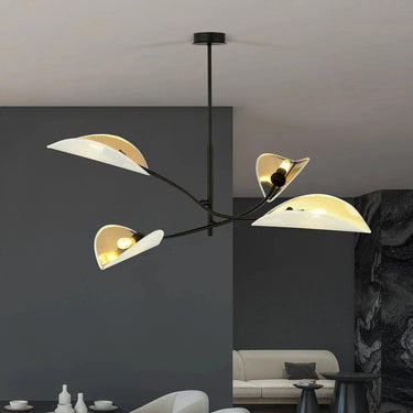 LOTUS 4-lichts hanglamp - Wit-goud stoffen kappen