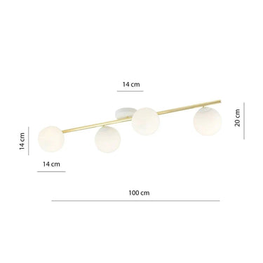 SPLENDI 4-lichts plafondlamp - Wit glas - Goud frame