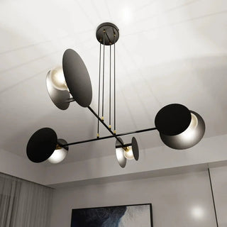 Mooier Thuis - IDEA 4-lichts hanglamp - Zwart metalen schijven hanglamp met lampenkap - 96 cm breed