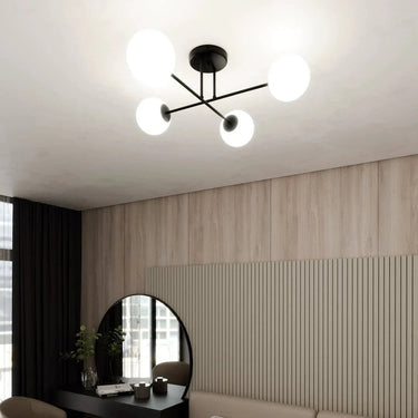 ROMA 4-lichts plafondlamp - Wit glas - Zwart frame