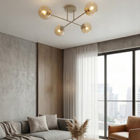 Roma plafondlamp amber glas 4-lichts amber plafondlamp met ronde bol - afbeelding 5