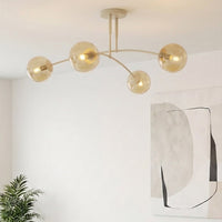 Pregos plafondlamp amber glas 4-lichts amber plafondlamp met ronde bol - afbeelding 6