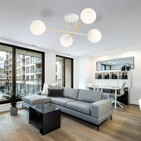 MAGNUM 4-lichts plafondlamp - Wit glas - Goud frame plafondlamp met ronde bol - afbeelding 8