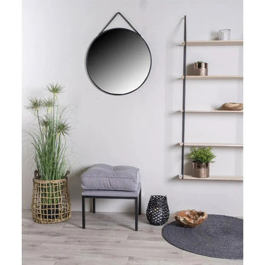 Trapani Runder Wandspiegel mit Stahlrahmen und Kunstlederbezug – schwarz, Ø 60 cm