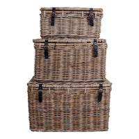 House of Nordic Depok Opbergkistenset van rotan - grijs - set van 3 stuks - Mooier Thuis