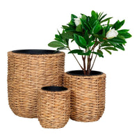 House of Nordic Hanoi Plantenbakset van waterhyacint - naturel - set van 3 stuks