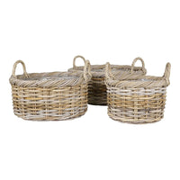 House of Nordic Kuta Mandenset van kubu rotan - naturel - set van 3 stuks - Mooier Thuis