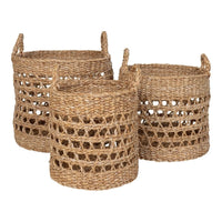 Balok Mandenset van zeegras - naturel/zwart - set van 3 stuks - Mooier Thuis