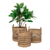 House of Nordic Balok Mandenset van zeegras - naturel/zwart - set van 3 stuks