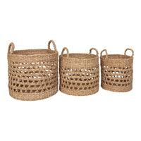 House of Nordic Balok Mandenset van zeegras - naturel/zwart - set van 3 stuks - Mooier Thuis