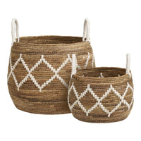 House of Nordic Altea Mandenset van bananenblad - naturel/wit - set van 2 stuks