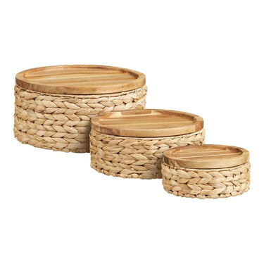 Botofte Mandenset van waterhyacint - naturel - set van 3 stuks