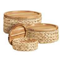 House of Nordic Botofte Mandenset van waterhyacint - naturel - set van 3 stuks