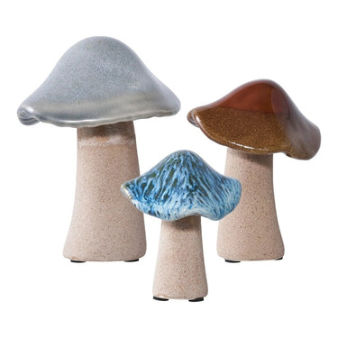 Decoratieve paddenstoelen van keramiek 3 stuks - groen/bruin/blauw