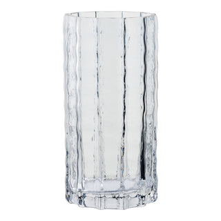 Vaas Mondgeblazen Glas Geribbeld Rookgrijs 20 cm