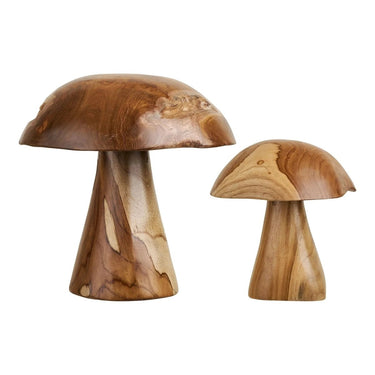 Kodi decoratieve paddenstoelen van teakhout 2 stuks - naturel