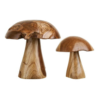 House of Nordic Kodi decoratieve paddenstoelen van teakhout 2 stuks - naturel