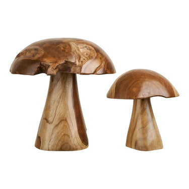 Kodi decoratieve paddenstoelen van teakhout 2 stuks - naturel