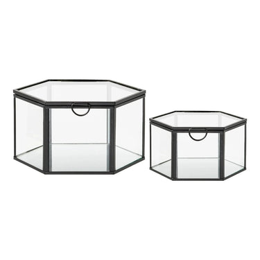 Torpe sierdozen van glas en metaal 2 stuks - helder/zwart