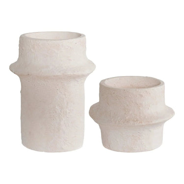 Zement-Kerzenständer, 2 Stück – weiß – Ø 10 × 8 cm