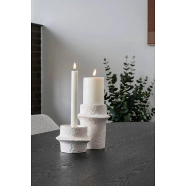 Zement-Kerzenständer, 2 Stück – weiß – Ø 10 × 8 cm
