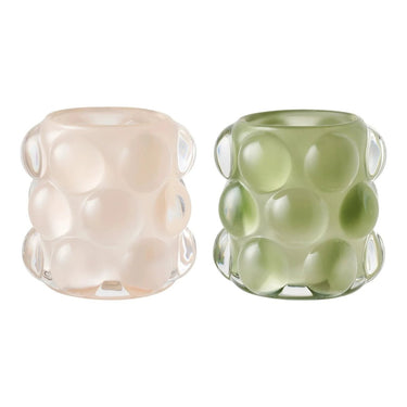 Glaskerzenständer, 2-teilig – beige/grün – Ø 8 × 8 cm