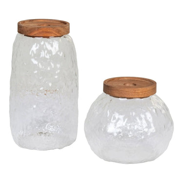 Taipei voorraadpot glas met acaciahout set van 2