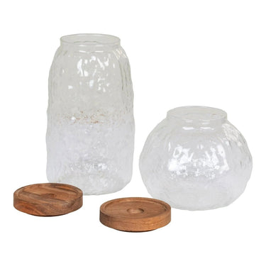 Taipei voorraadpot glas met acaciahout set van 2