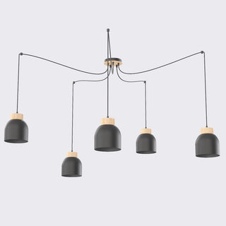 Kru hanglamp hout 5-lichts zwart