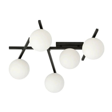 SMART 5-lichts plafondlamp - Wit glas - Zwart frame