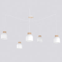Kru hanglamp hout 5-lichts wit