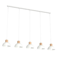 SECO 5-lichts hanglamp - Wit metaal houten accent - Mooier Thuis