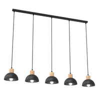 SECO 5-lichts hanglamp - Zwart metaal met hout - Mooier Thuis